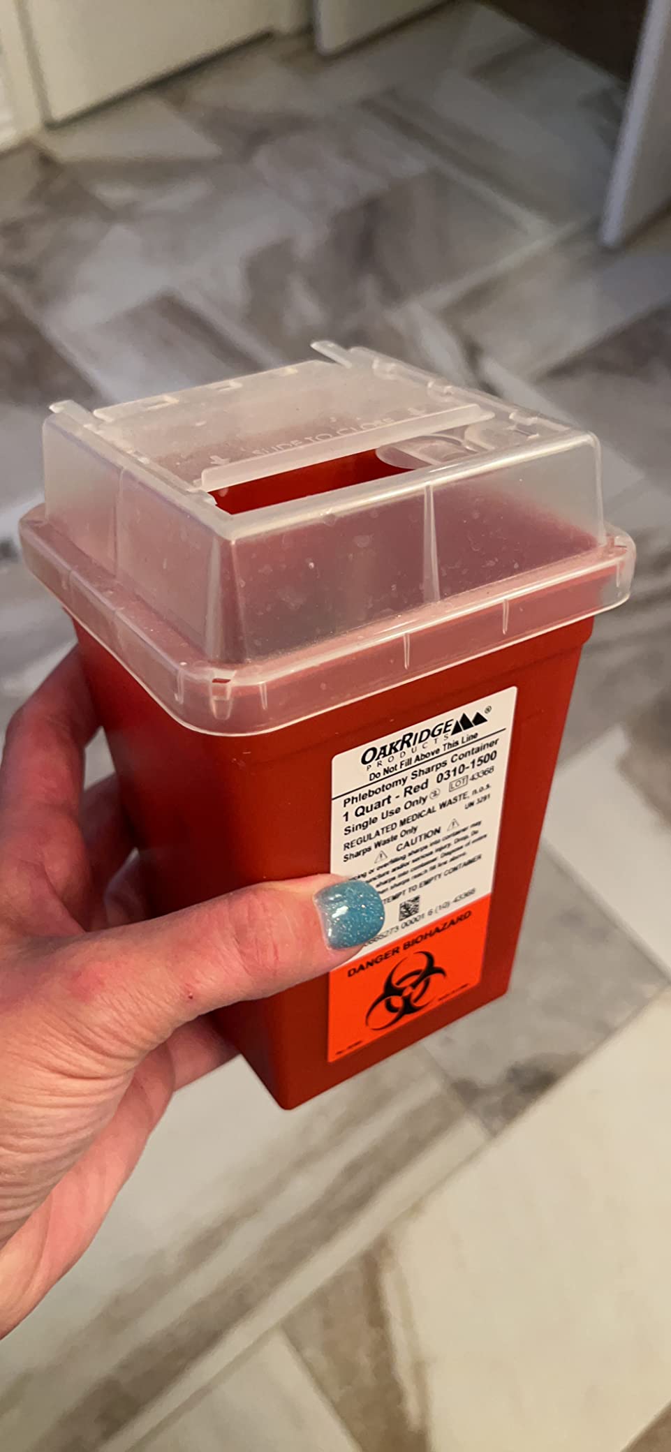 Oakridge Products Sharps Container 1 Quart, Biohazard Needle and Syringe Disposal, CDC Certified customer photo 1