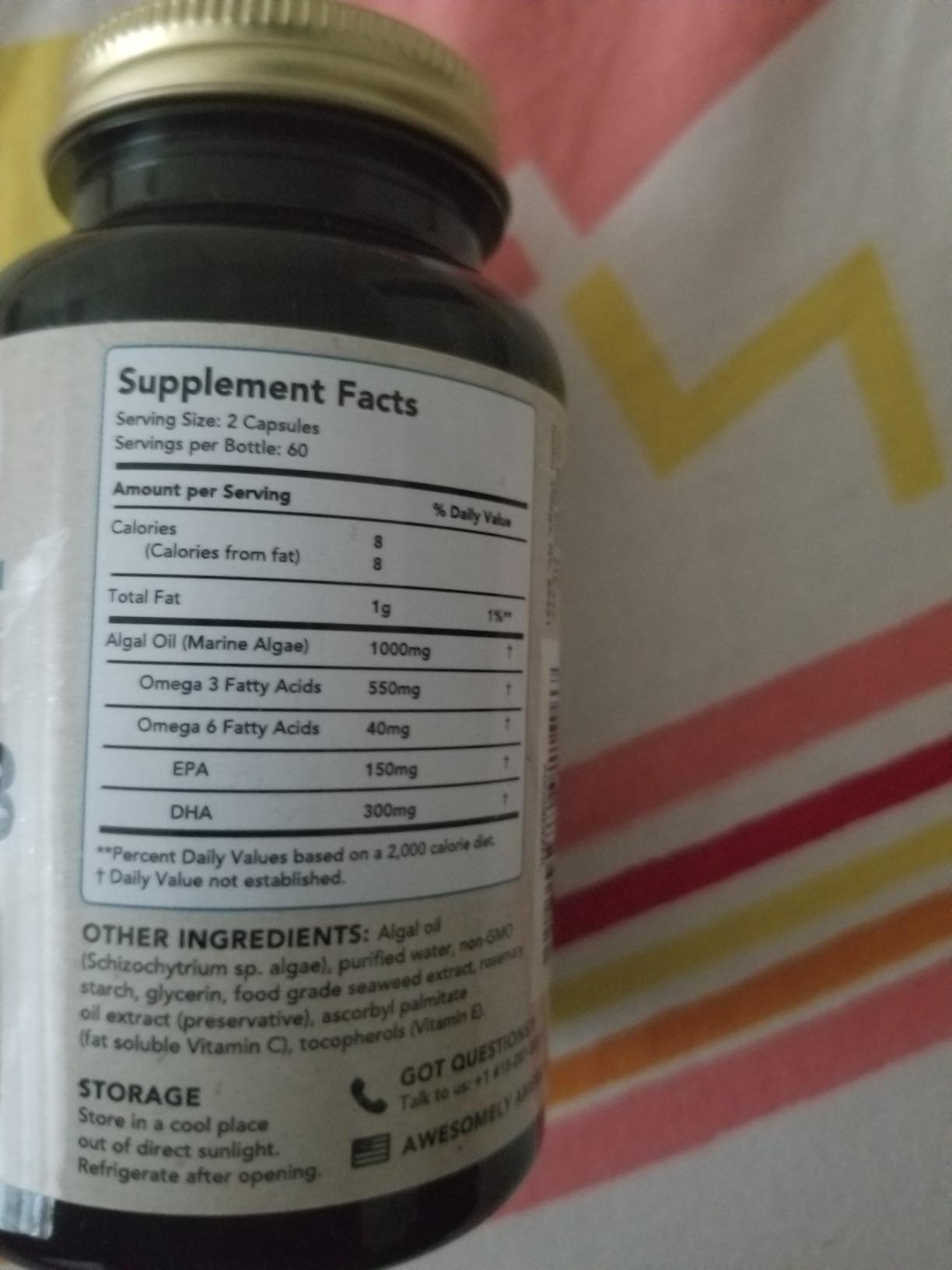 AMANDEAN Vegan Omega-3 Supplement, Algal Oil Algae DHA EPA Softgels, 120ct customer photo 1