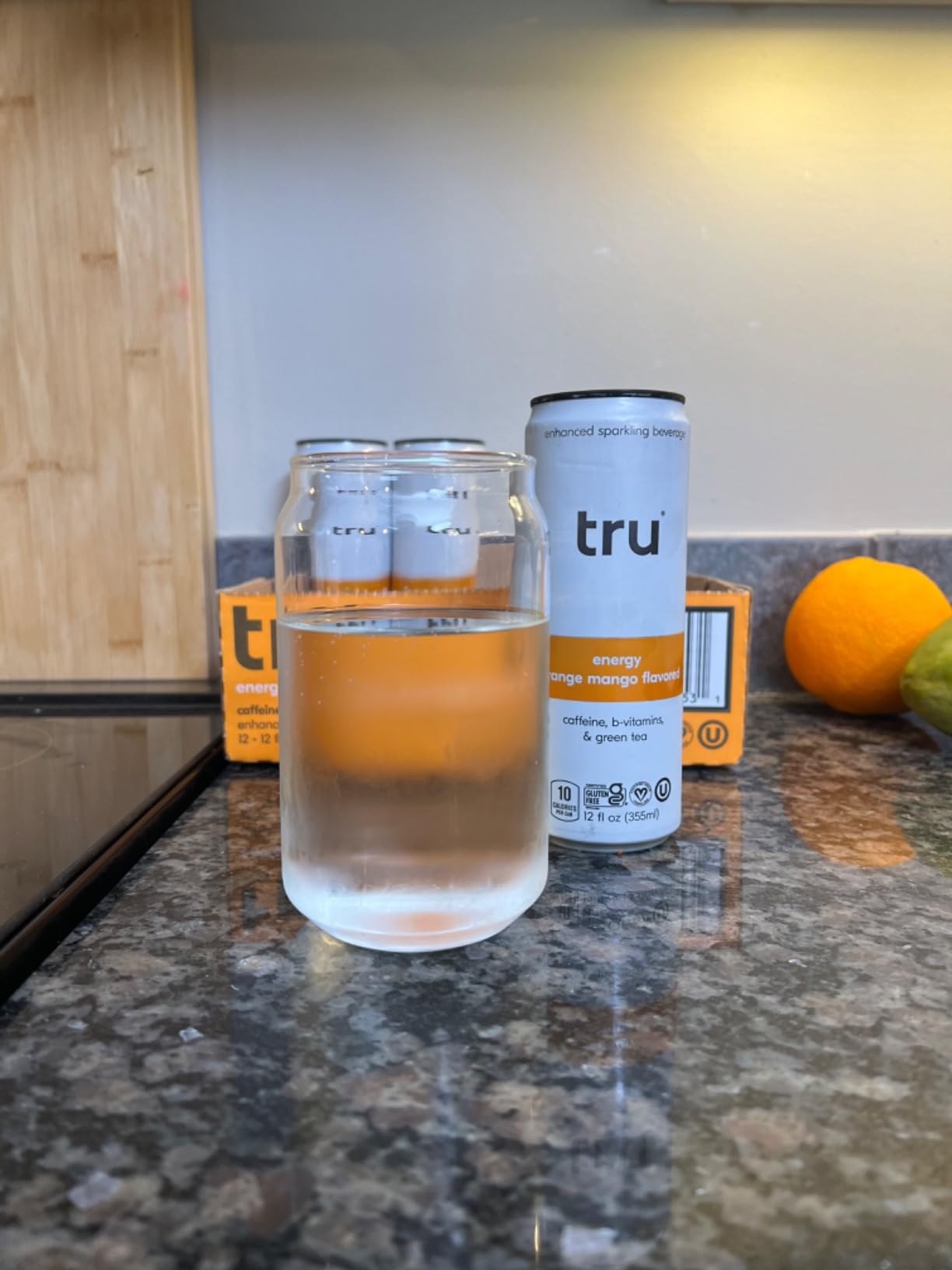 Tru Energy Drink, Caffeinated Sparkling Water with Real Fruit Juice, Orange Mango Flavored Seltzer, Natural Caffeine, No Added Sugar, Keto, Vegan, Kosher, Gluten Free, 12 Fl Oz (Pack of 12) customer photo 2