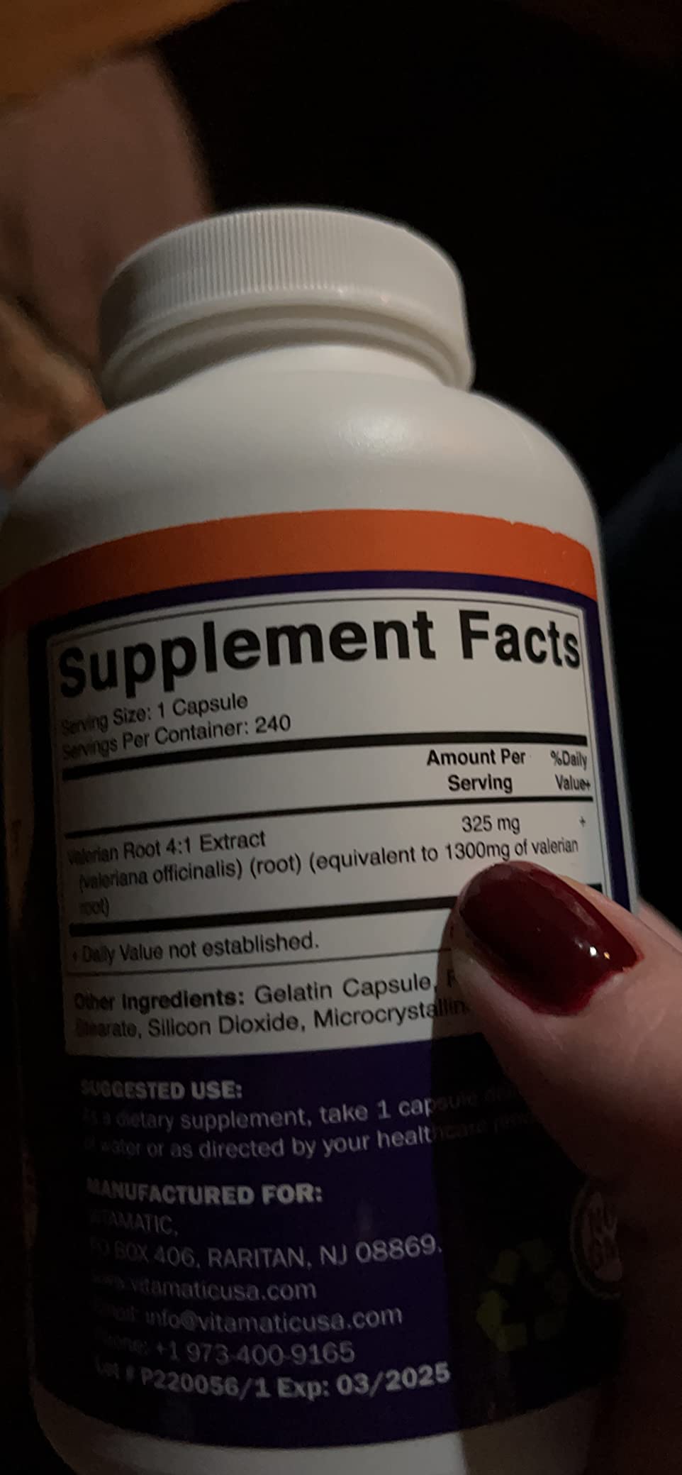 Vitamatic Valerian Root 20:1 Extract 250 mg, 240 Capsules customer photo 2