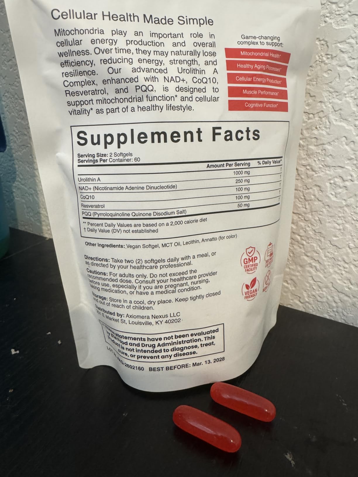 1000mg Urolithin A Supplement with NAD+ CoQ10 Resveratrol PQQ, 120 Softgels customer photo 2