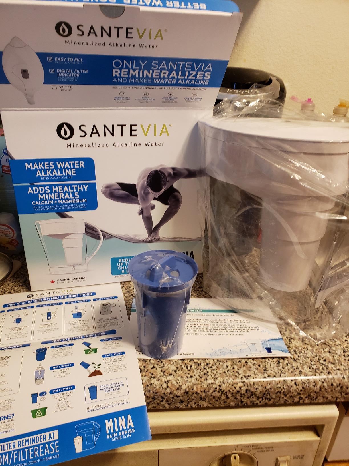 Santevia MINA Alkaline Pitcher | 9-Cup at Water Filter System That Adds Minerals and Makes Alkaline Water | Fluoride, Chlorine and Lead Water Filter | American Filtration Media customer photo 1
