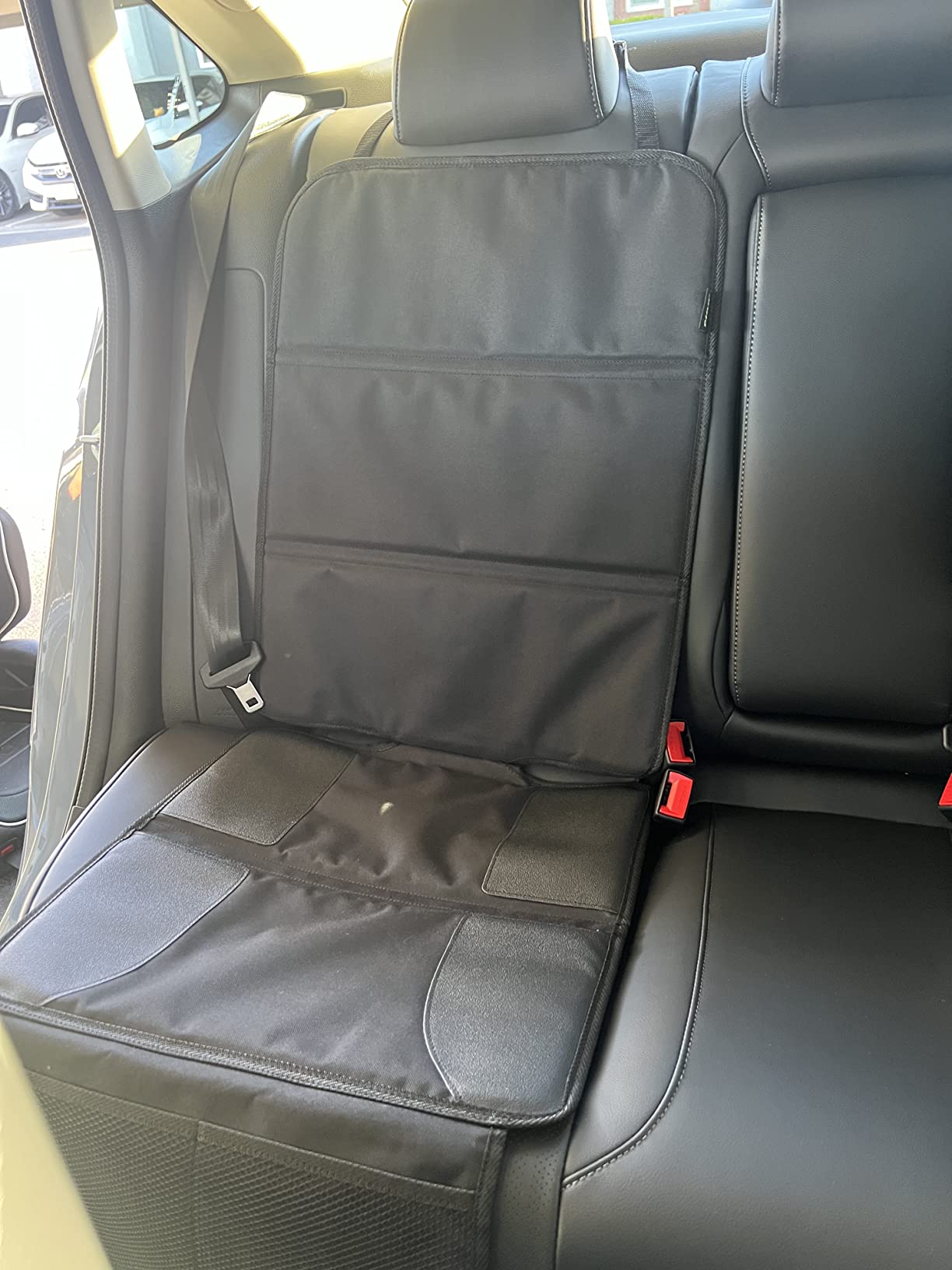 PIDO Car Seat Protector, 2 Pack Seat Protector Under Baby Car Seat with Thick Padding and Non-Slip Back, Waterproof Carseat Protection Cover Pad for Vehicle Leather Upholstery, Black customer photo 1