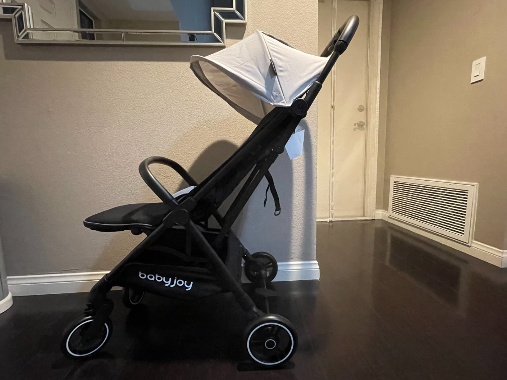 BABY JOY Lightweight Baby Stroller, Compact Travel Stroller for Airplane, Infant Toddler Stroller w/Adjustable Backrest & Canopy, Storage Basket, Self Standing Gravity Fold, Aluminium Frame (Blue) customer photo 1