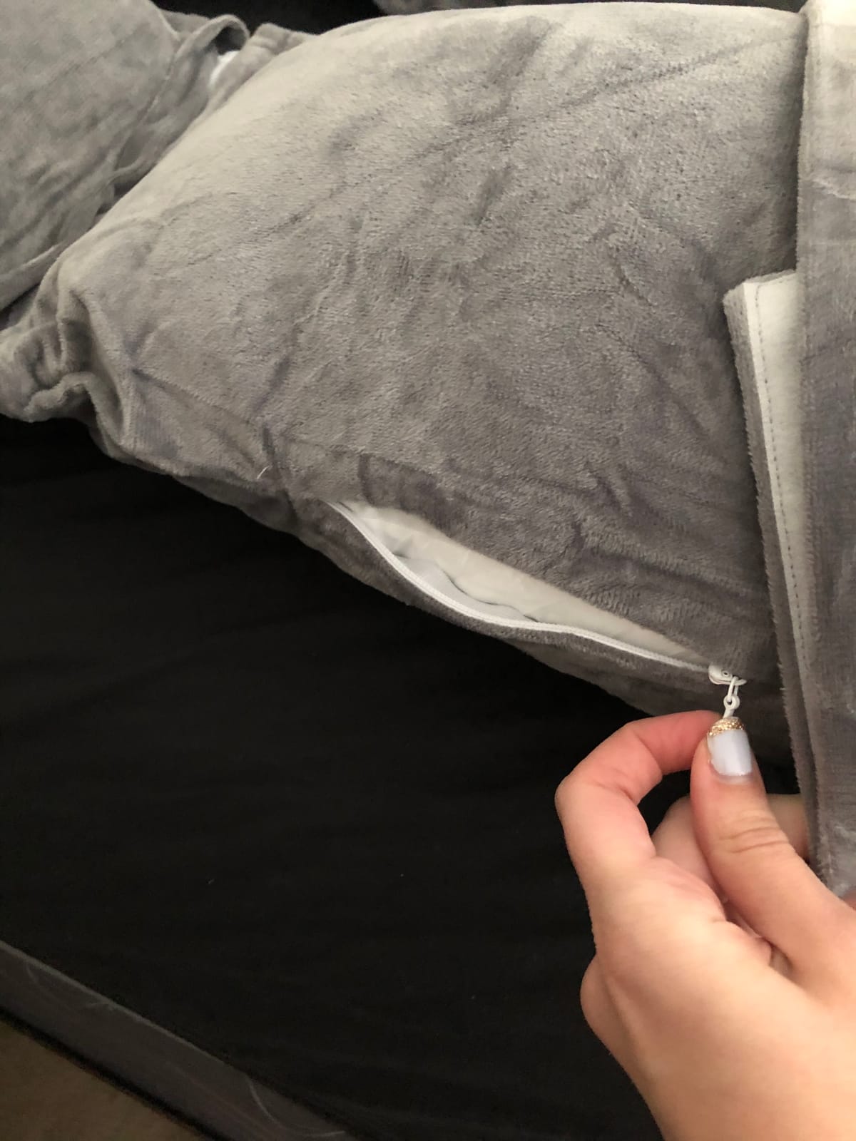 60in Full Body Pillow | Nursing, Maternity and Pregnancy Pillow | Extra Large U Shape Pillows with Detachable Side, Separate Support Pillow and Removable Cover (Velvet and Jersey Grey) customer photo 2