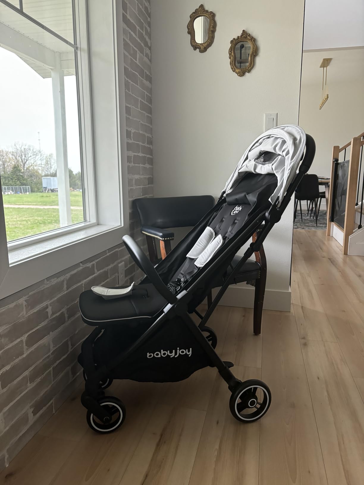 HONEY JOY Lightweight Baby Stroller, Compact Travel Stroller for Airplane, Fits Airplane Cabin & Overhead, One-Hand Gravity Fold, Self-Standing Toddler Stroller w/Adjustable Backrest/Canopy(Black) customer photo 2