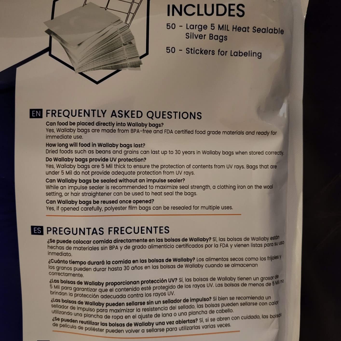 Wallaby 1-Quart Open Top 10 Mil Thick Mylar Bags, Sticker Labels (50-Pack) customer photo 1