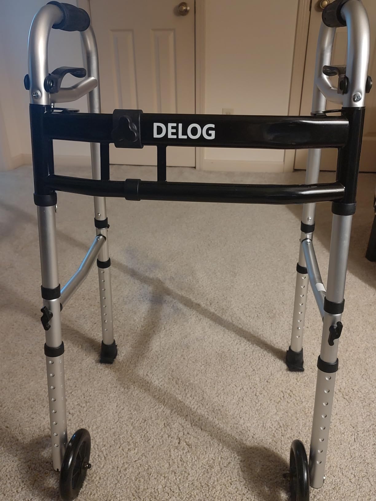 Delog Narrow Folding Walker for Seniors with Trigger Release and 5 Inches Wheels, Lightweight Supports Up to 350 lbs, Aluminum Folding Walker for Elderly, Handicapped and Disabled customer photo 1