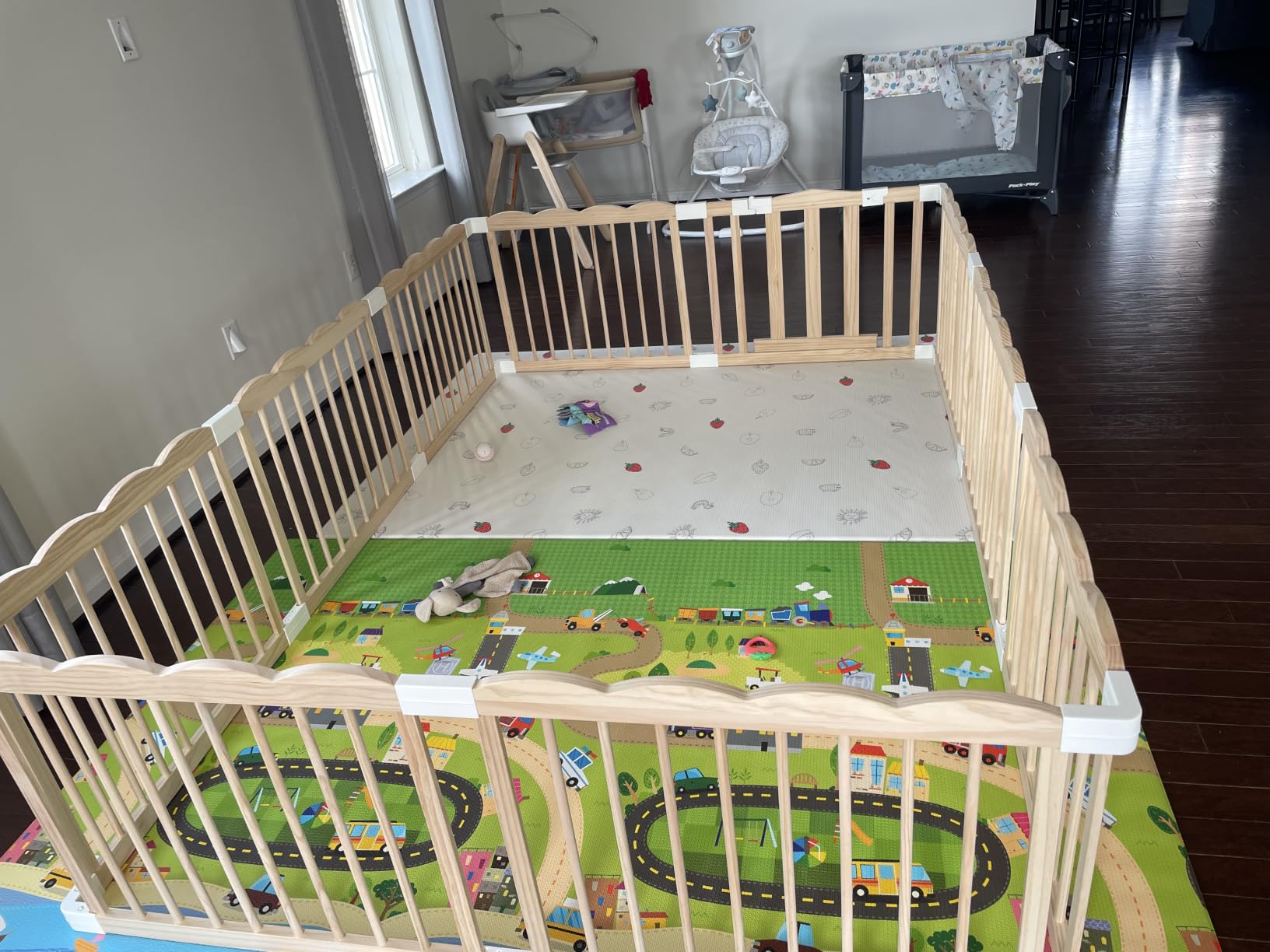 Wooden Baby Playpen 50x65x24In Adjustable Play Yard with Lock Gate customer photo 2