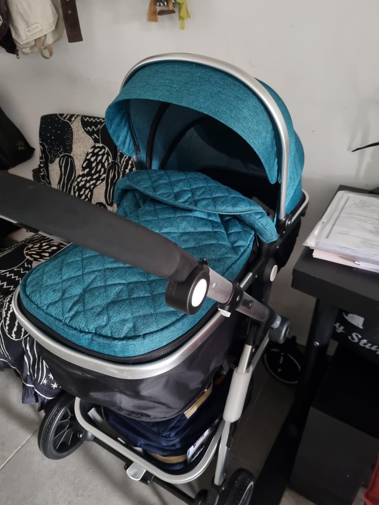 Baby Stroller, 2-in-1 Reversible Toddler Seat with Lie-Flat Mode, Foldable Infant Stroller with Canopy, One Button Brake, Adjustable Handle, Newborn Pushchair (Black B) customer photo 1