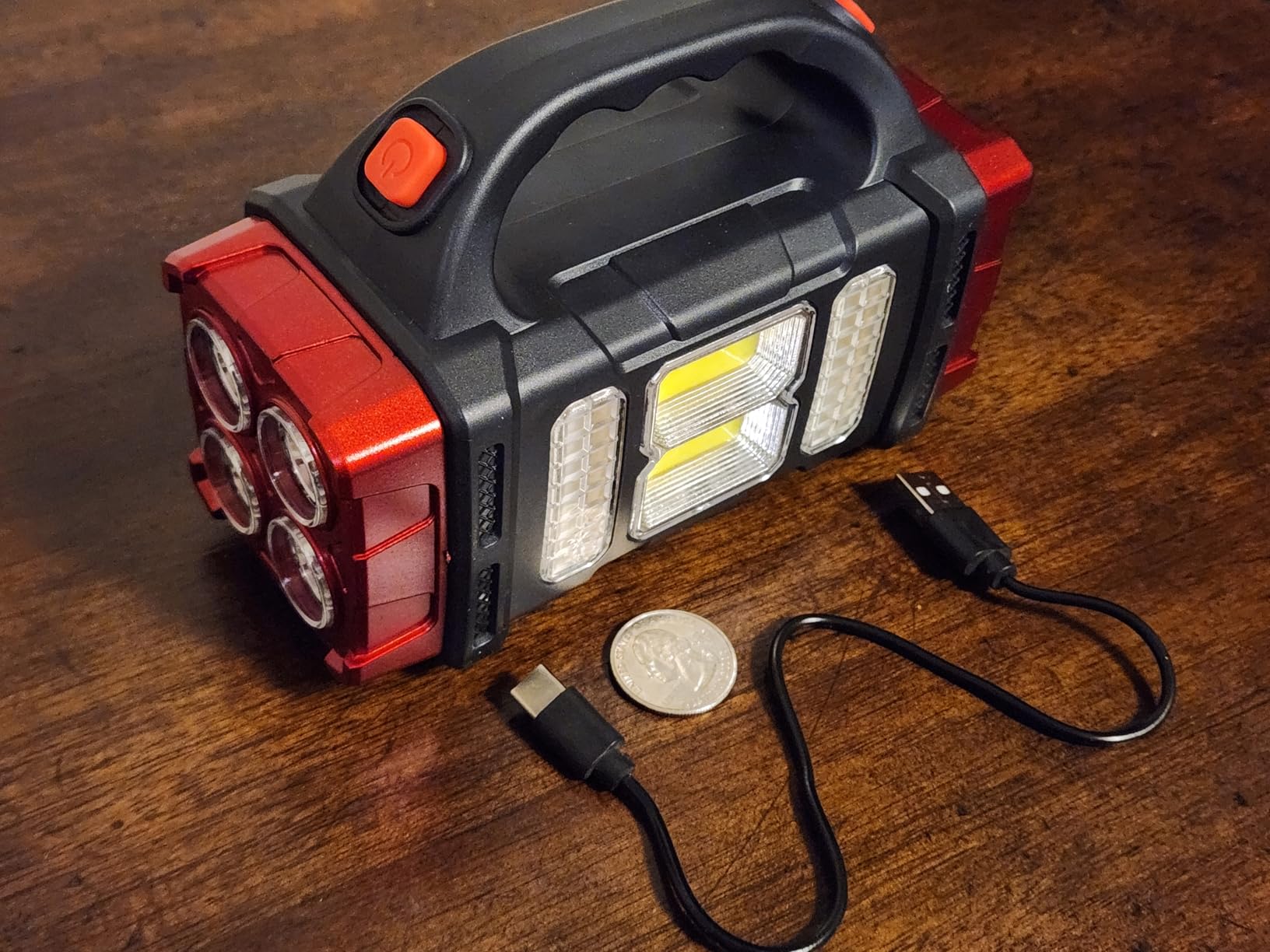 Solar Handheld Flashlight, 4 Lighting Modes Rechargeable LED Work Light, USB-C & Solar Powered Portable Lantern,Emergency Camping Light for Outdoor, Hiking, Power Outage (Silver-1pcs) customer photo 1
