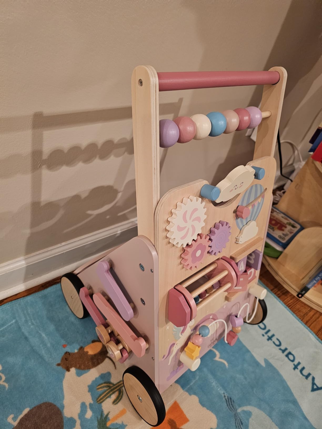 Lehoo Castle Unicorn Wooden Baby Walker, Adjustable Speed Baby Push Walker customer photo 2